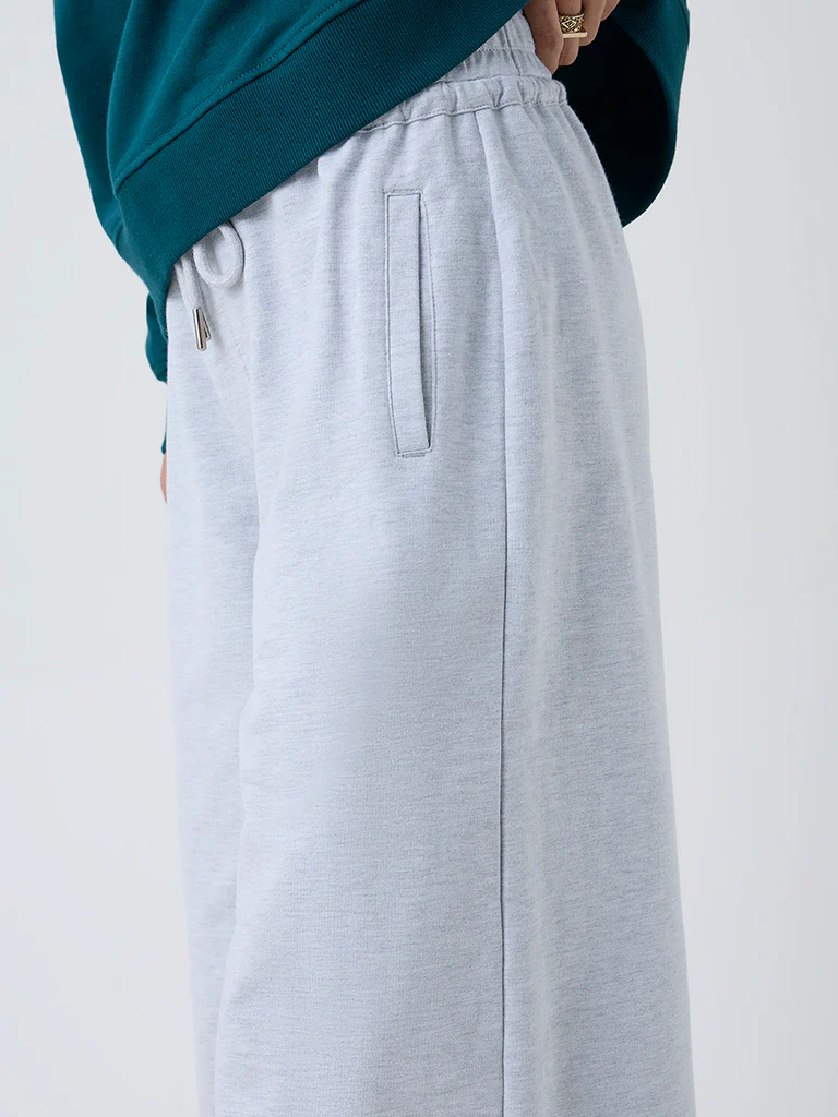 LOV Grey High-Rise Cotton-Blend Track Pants - Image 3