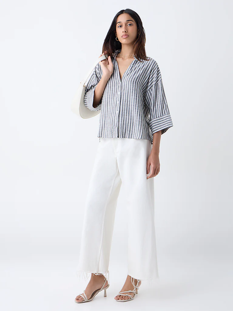 LOV Grey Stripe Printed Blouse - Image 2