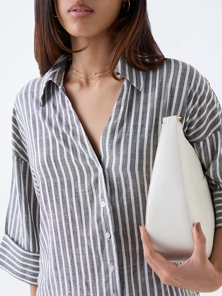 LOV Grey Striped Blouse - Image 3