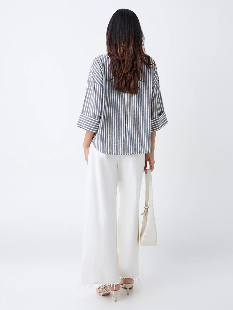 LOV Grey Striped Blouse - Image 4