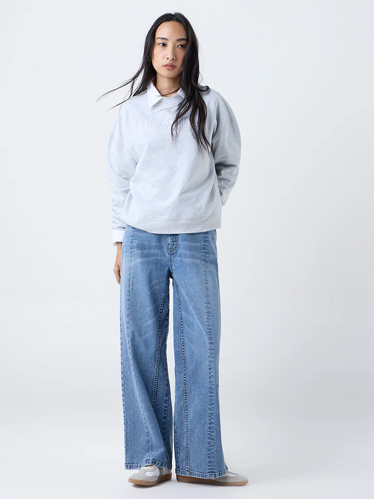 LOV Grey Text Printed Cotton-Blend Sweatshirt