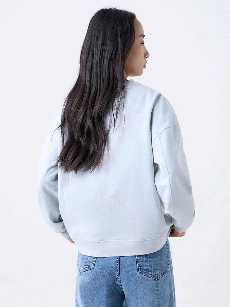 LOV Grey Text Printed Cotton-Blend Sweatshirt - Image 4