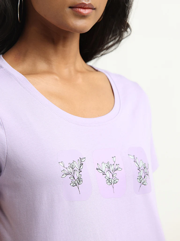 LOV Lavender Graphic Print Cotton T-Shirt - Image 2