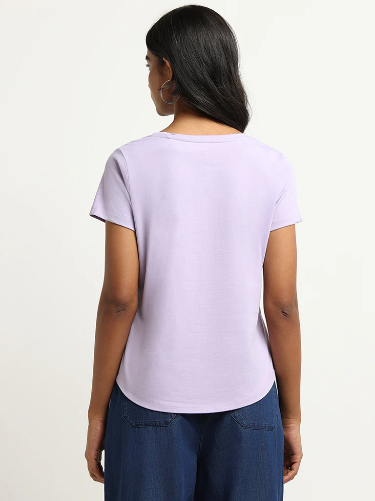 LOV Lavender Graphic Print Cotton T-Shirt - Image 4