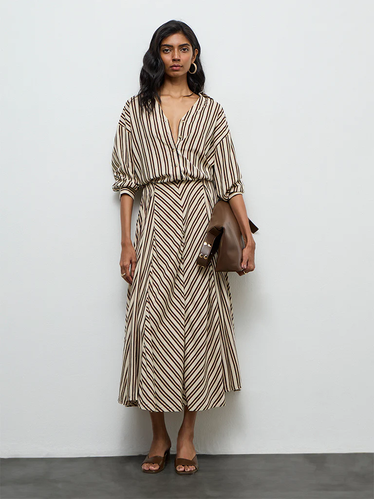 LOV Light Beige Chevron-Printed High-Rise Skirt