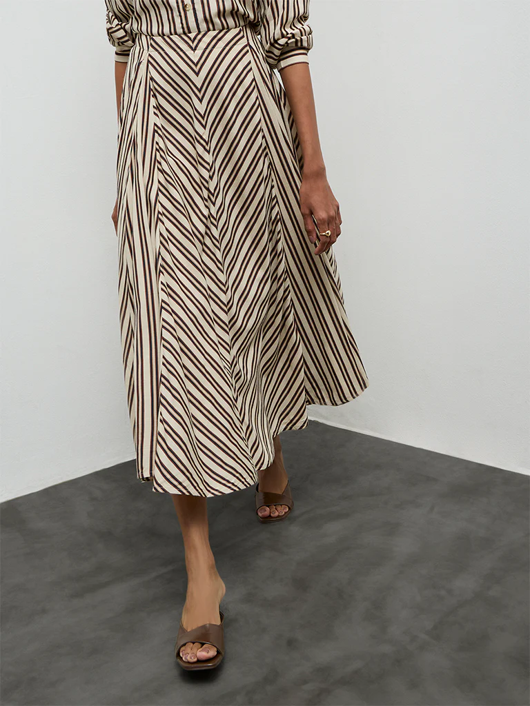 LOV Light Beige Chevron-Printed High-Rise Skirt - Image 2