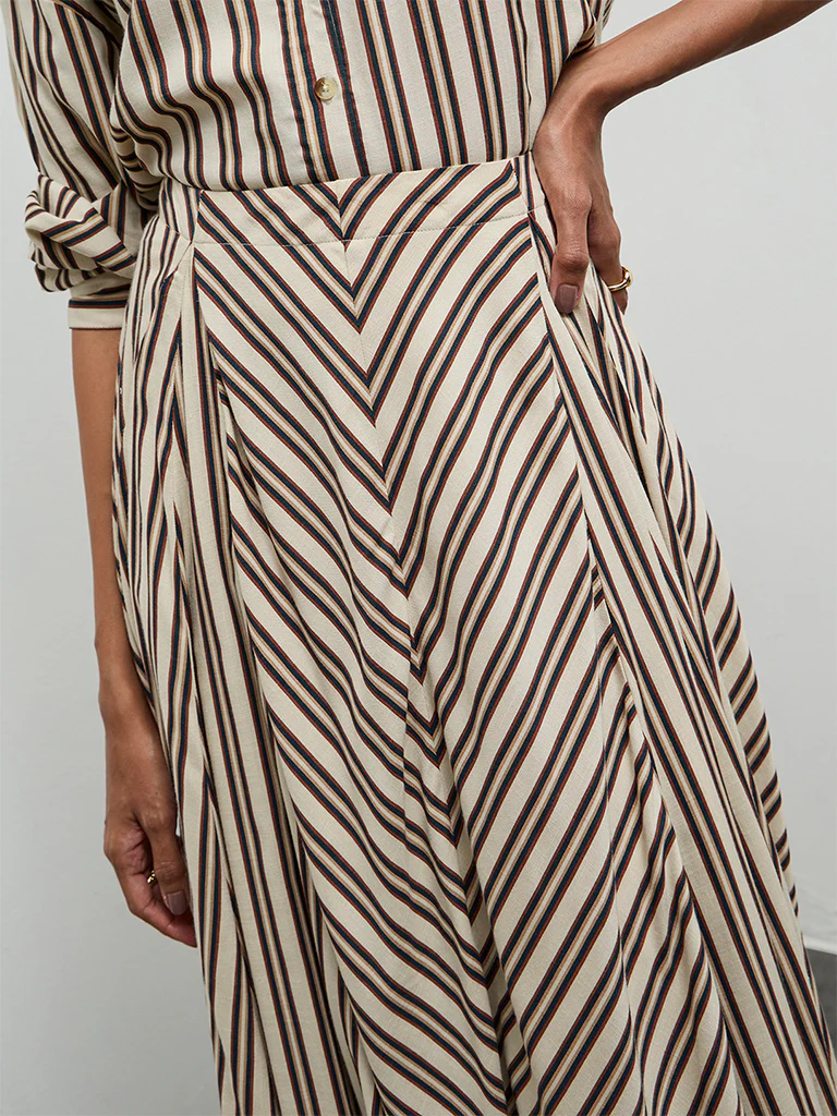 LOV Light Beige Chevron-Printed High-Rise Skirt - Image 3