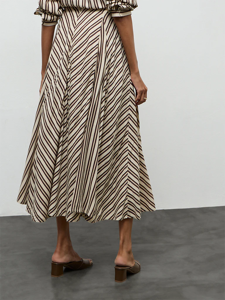 LOV Light Beige Chevron-Printed High-Rise Skirt - Image 4
