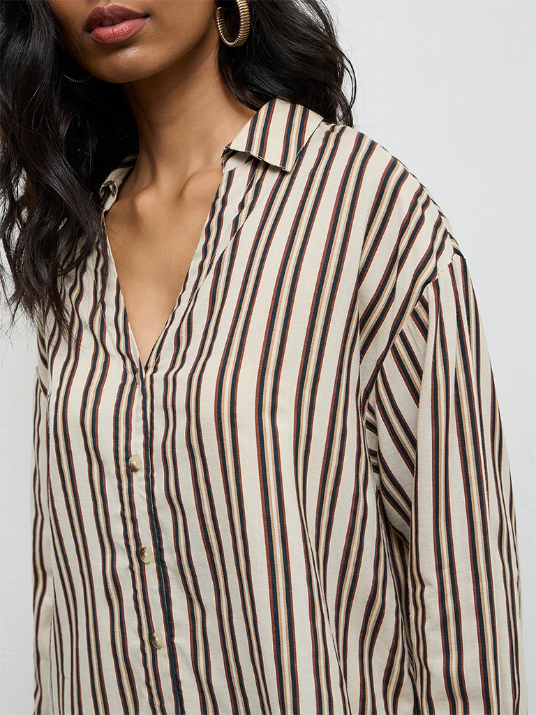 LOV Light Beige Striped Blouse - Image 3