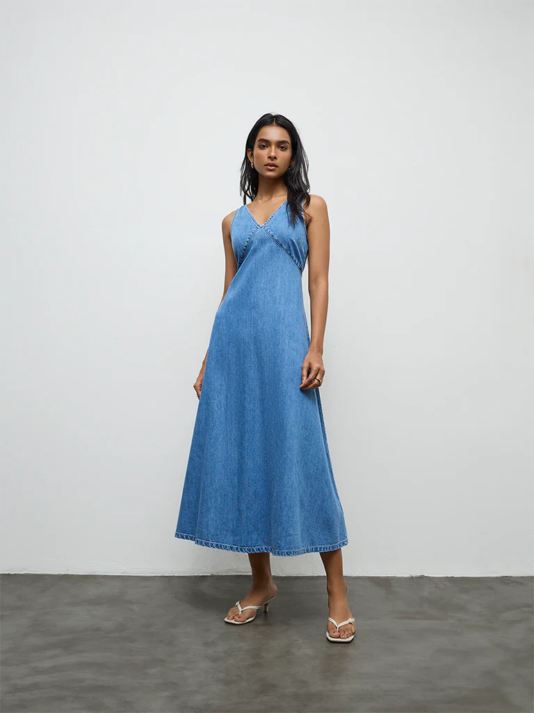 LOV Light Blue Denim A-Line Dress - Image 2