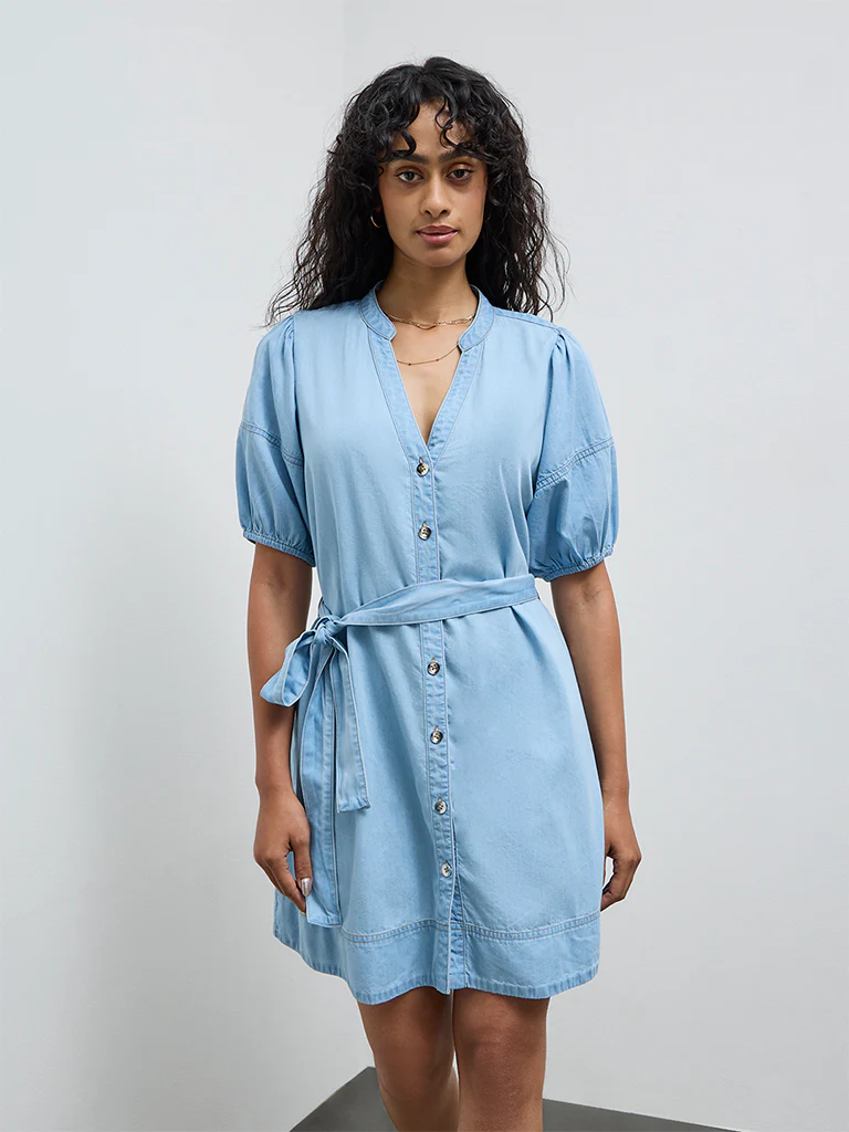 LOV Light Blue Denim Shirt Dress with Belt