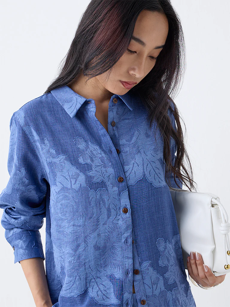 LOV Light Blue Floral Detailed Shirt - Image 3