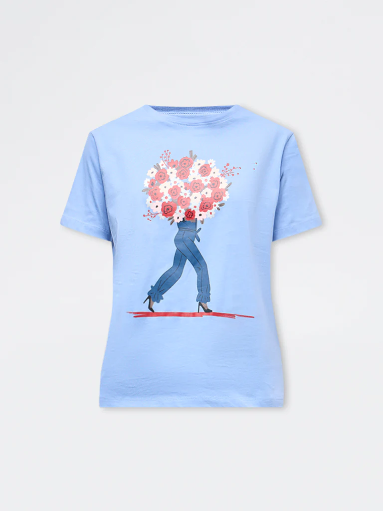 LOV Light Blue Graphic Cotton T-Shirt - Image 5
