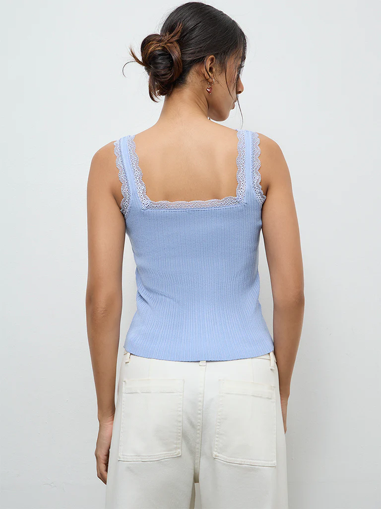 LOV Light Blue Lace-Detailed Top - Image 4