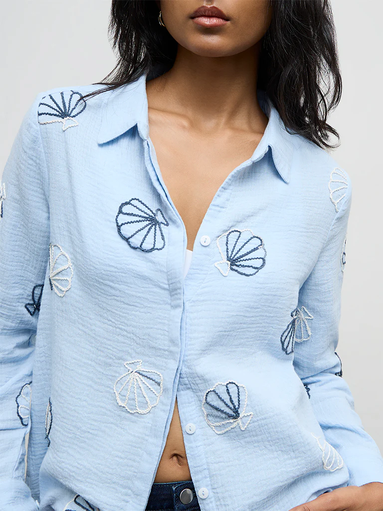 LOV Light Blue Seashell Embroidered Shirt - Image 3