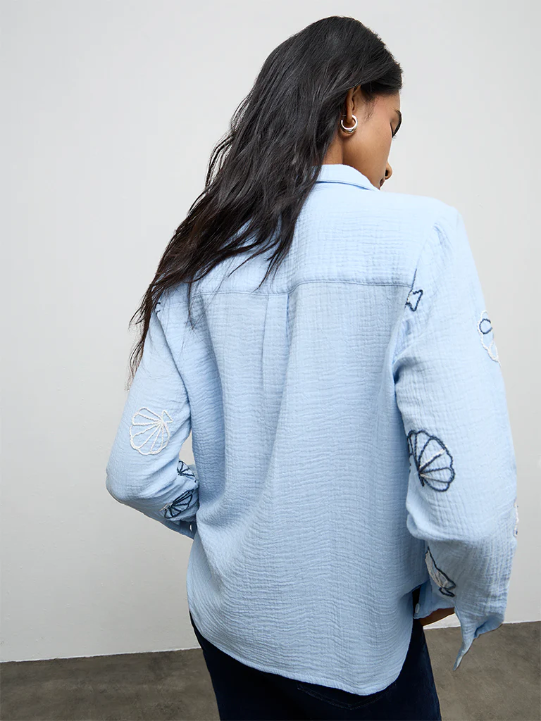 LOV Light Blue Seashell Embroidered Shirt - Image 4