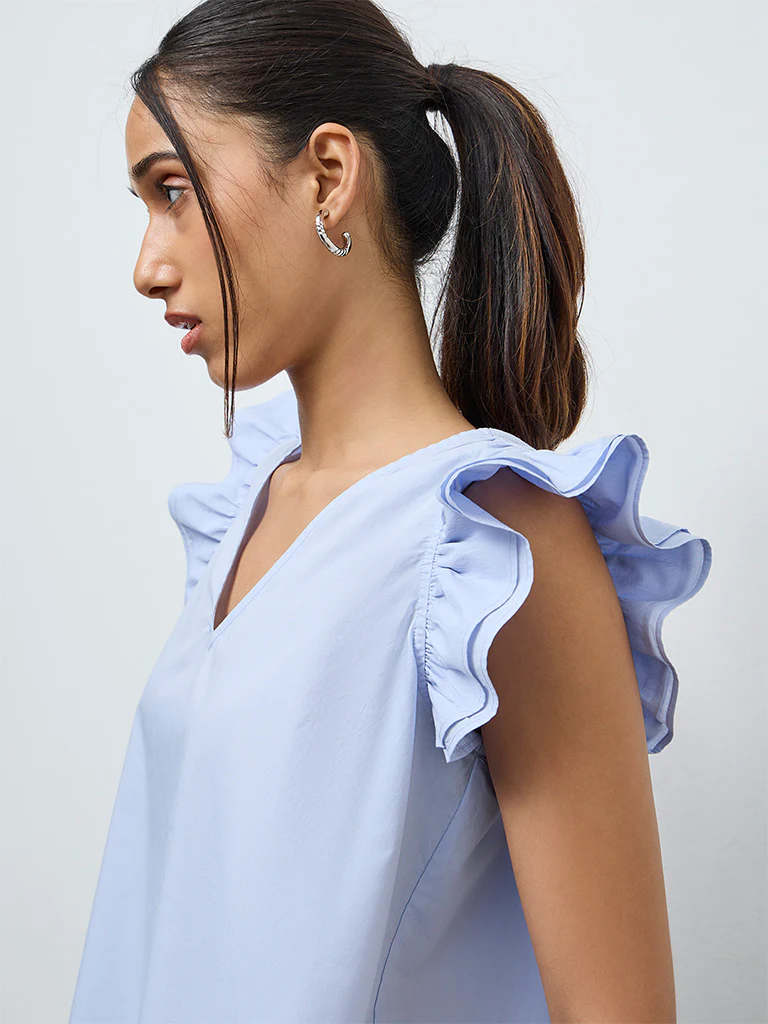 LOV Light Blue Solid Cotton Top - Image 3