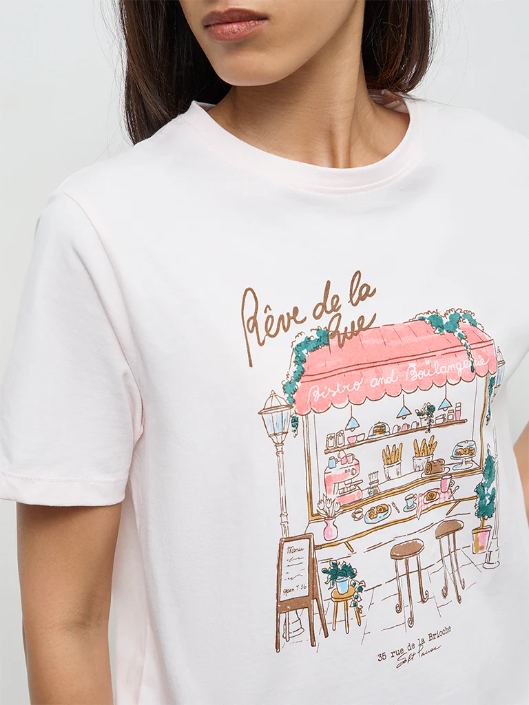 LOV Light Pink Printed Cotton T-Shirt - Image 3