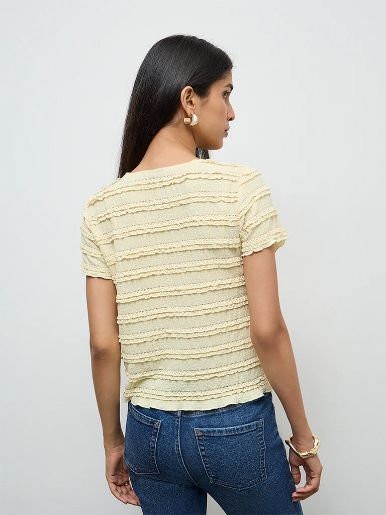 LOV Light Yellow Embroidered Top - Image 4