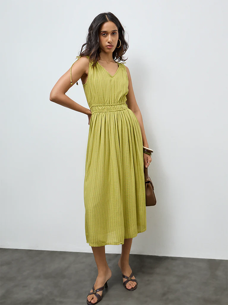 LOV Lime Striped A-Line Dress - Image 2