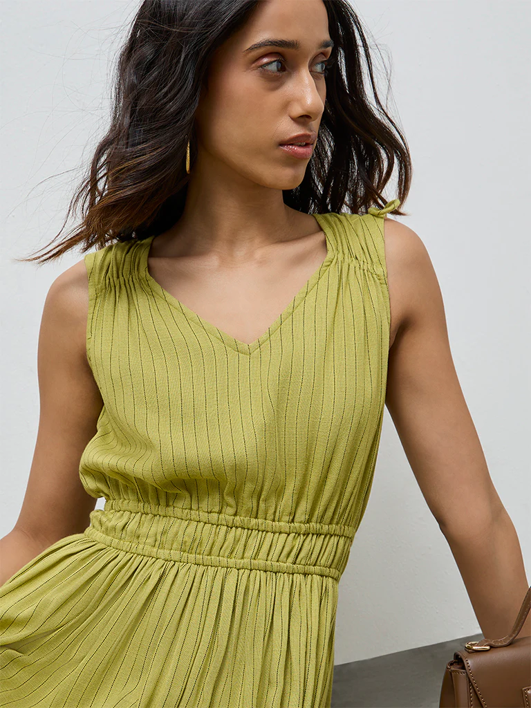 LOV Lime Striped A-Line Dress - Image 3
