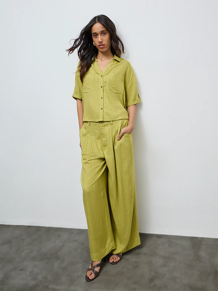 LOV Lime Striped High-Rise Trousers