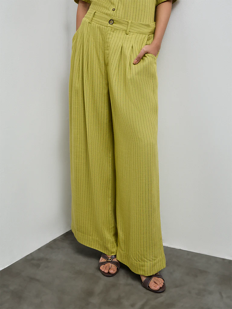 LOV Lime Striped High-Rise Trousers - Image 2