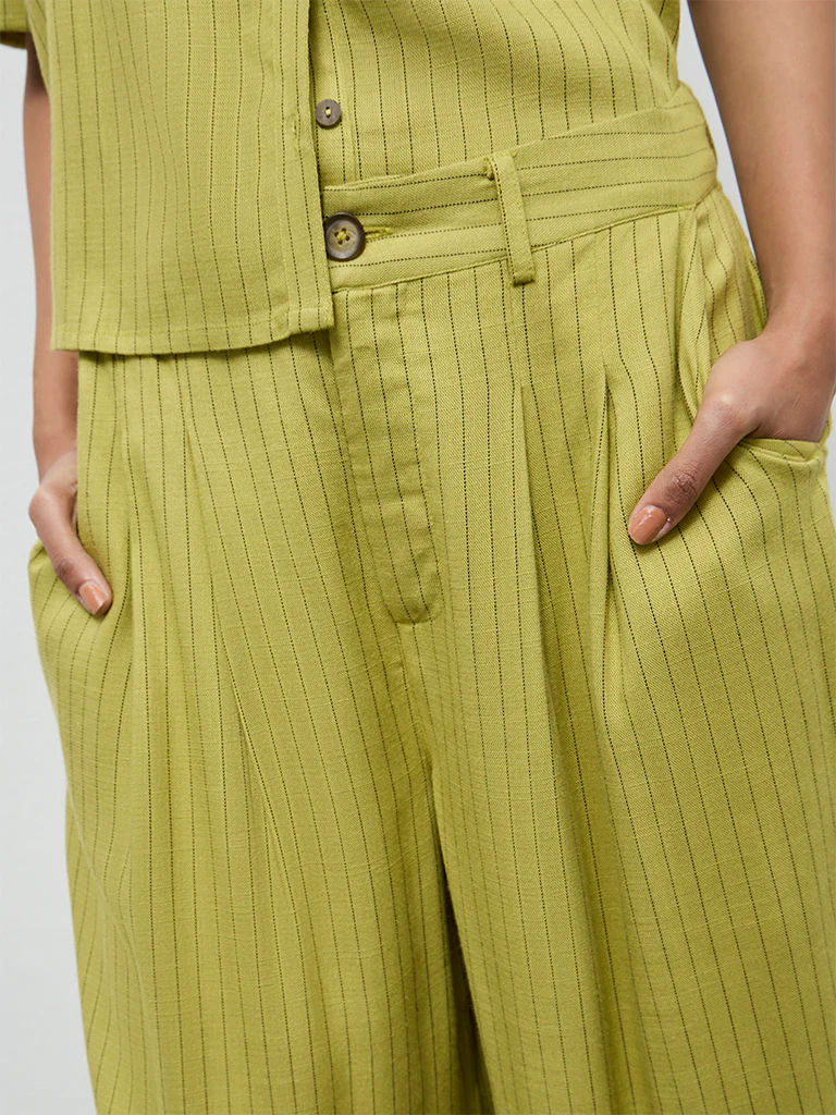 LOV Lime Striped High-Rise Trousers - Image 3