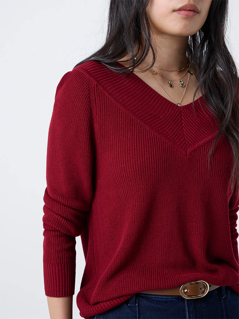 LOV Maroon Knit-Textured Top - Image 3