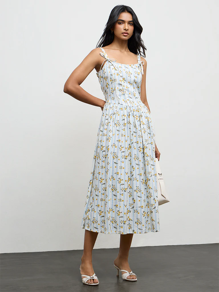LOV Multicolor Floral Printed Cotton A-Line Dress