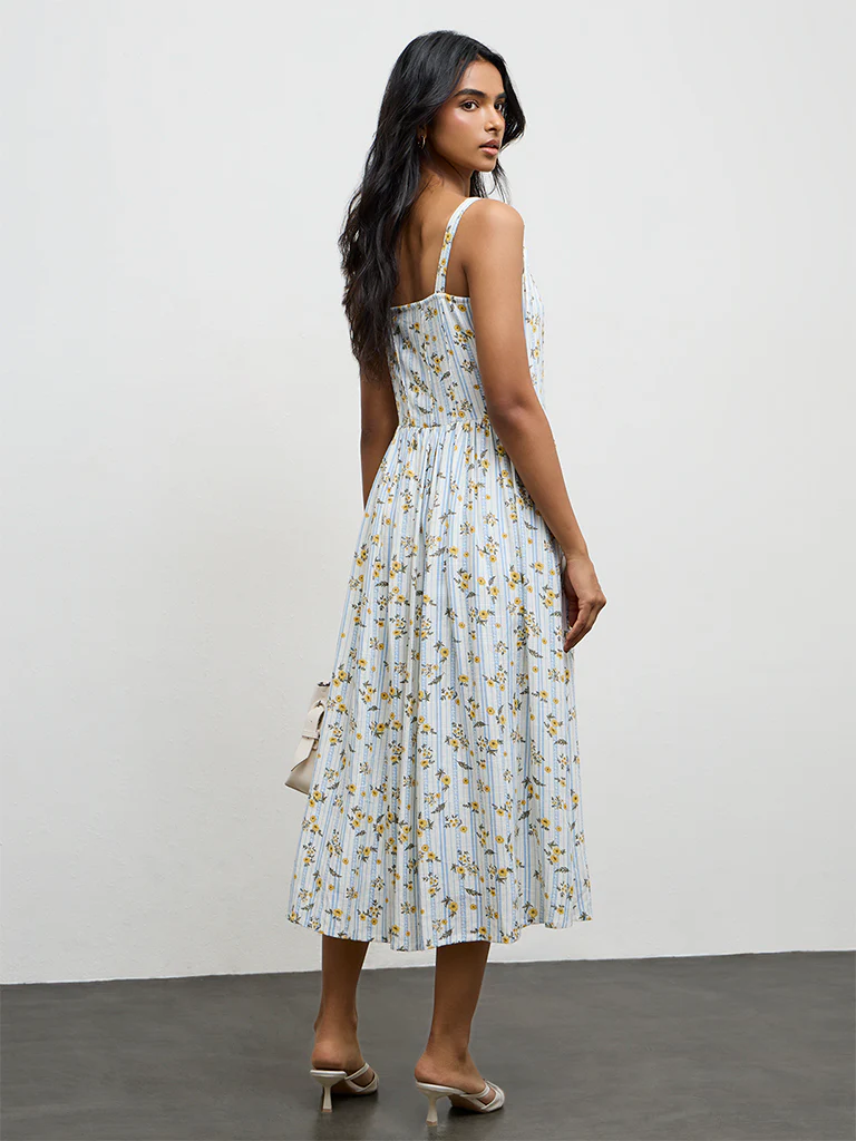 LOV Multicolor Floral Printed Cotton A-Line Dress - Image 4