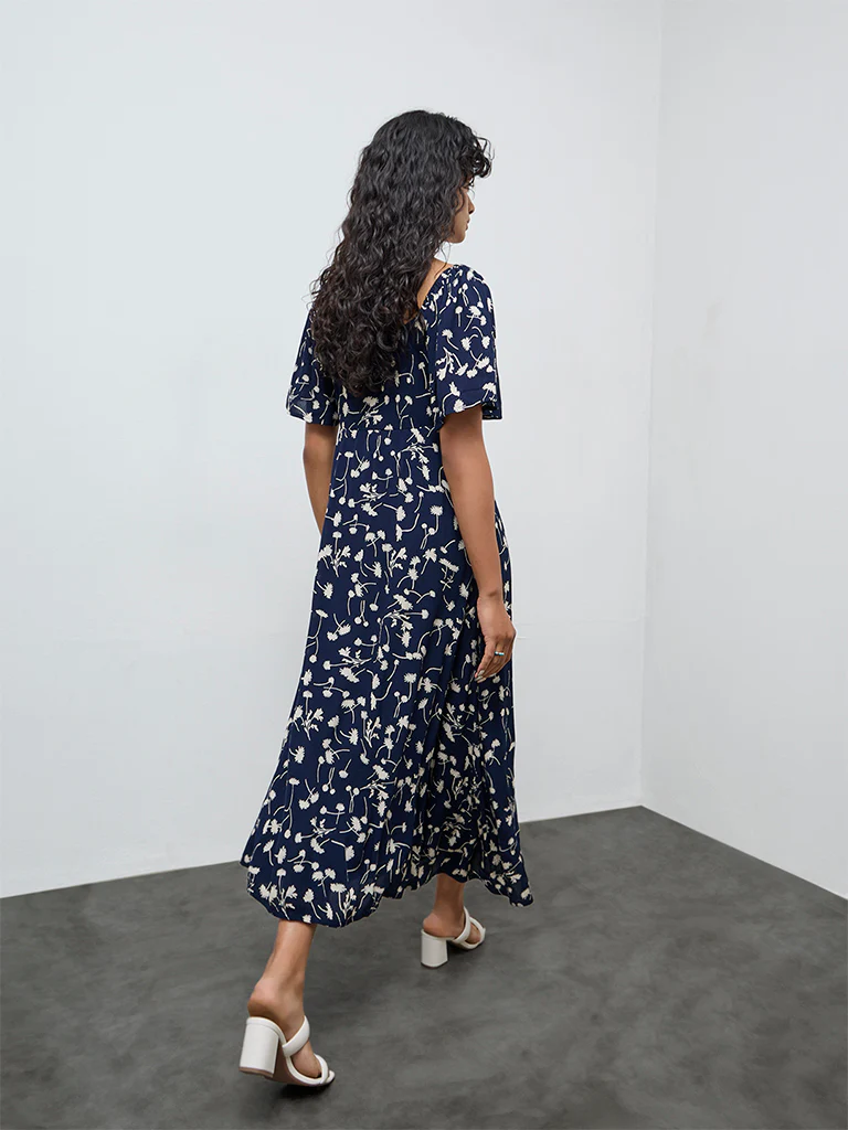 LOV Navy Floral A-Line Dress - Image 4