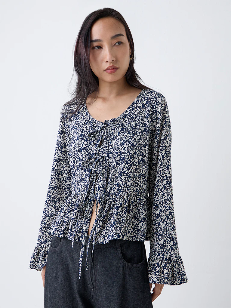 LOV Navy Floral Pattern Top - Image 2