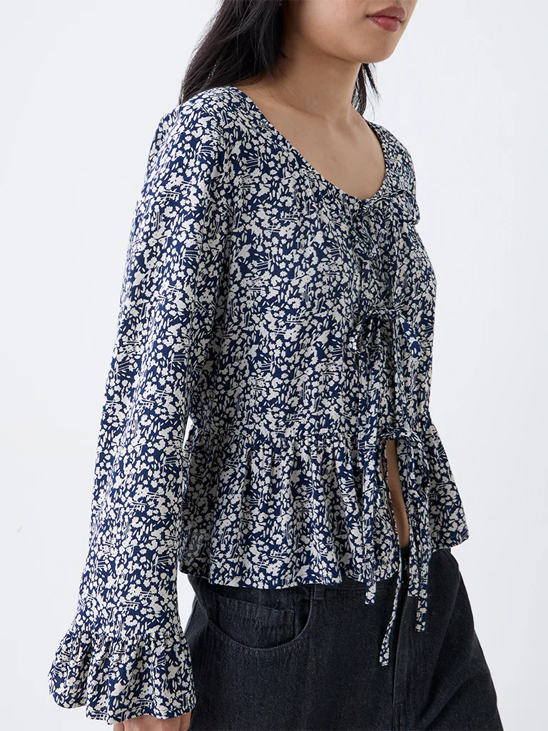 LOV Navy Floral Pattern Top - Image 3