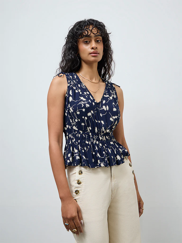 LOV Navy Floral Top