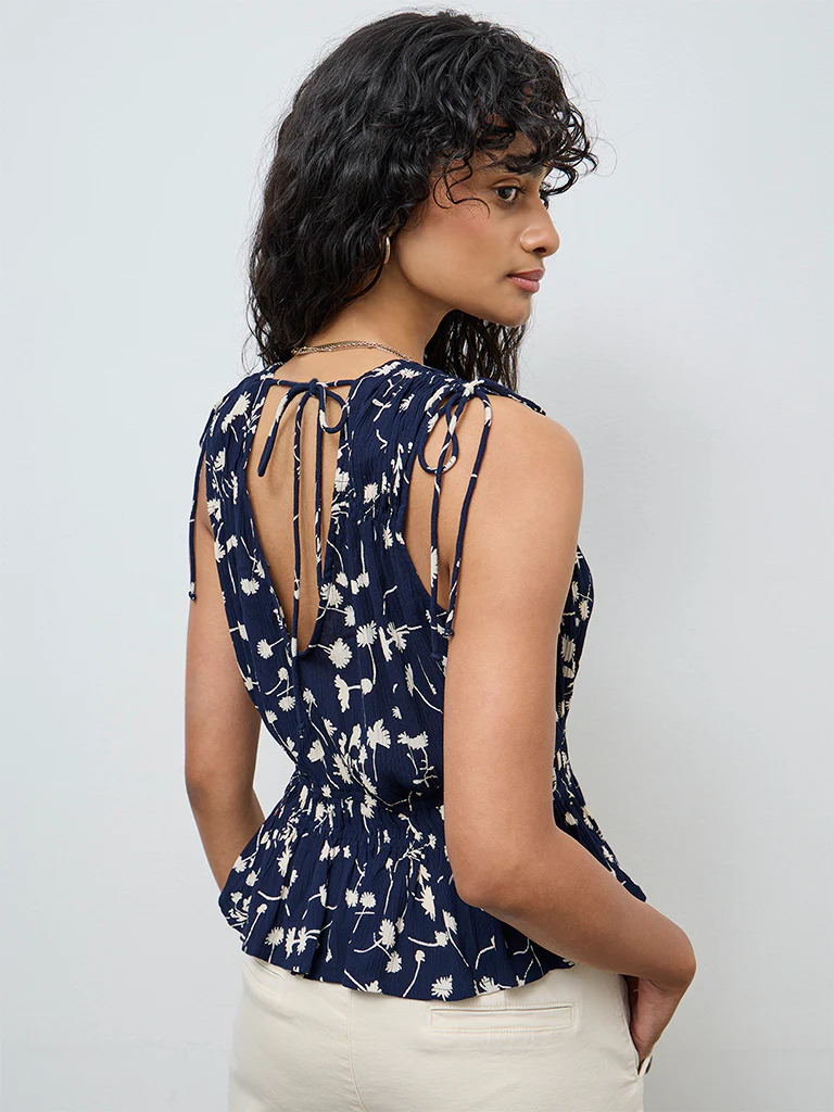 LOV Navy Floral Top - Image 4