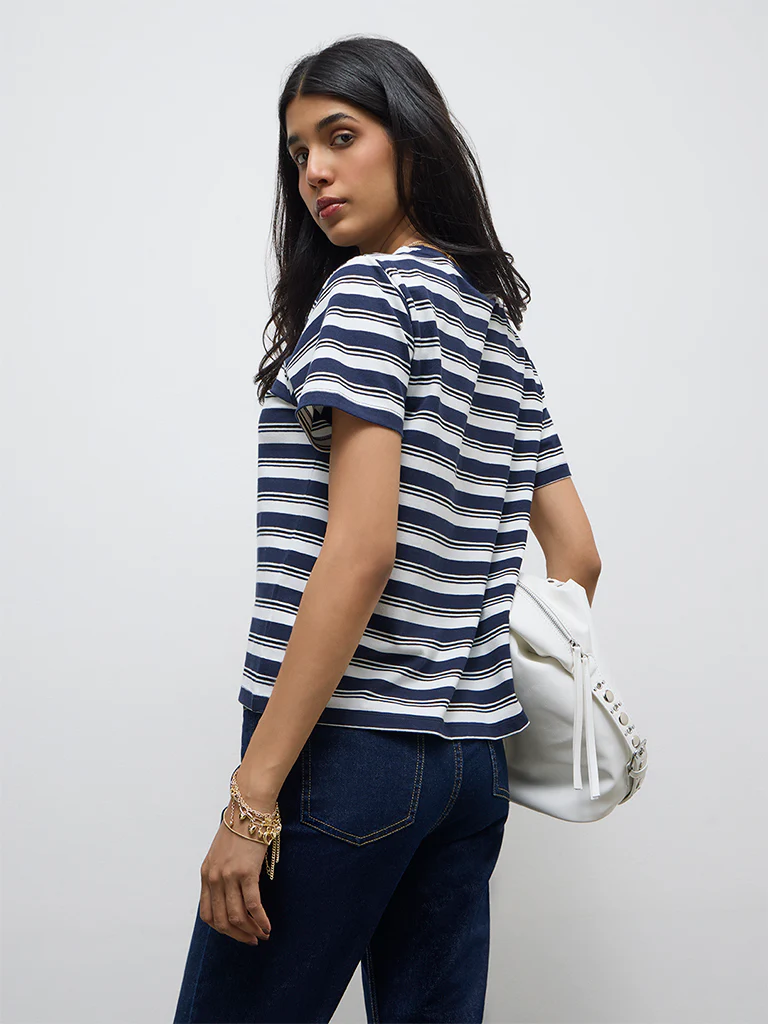LOV Navy Striped Cotton-Blend T-Shirt - Image 4