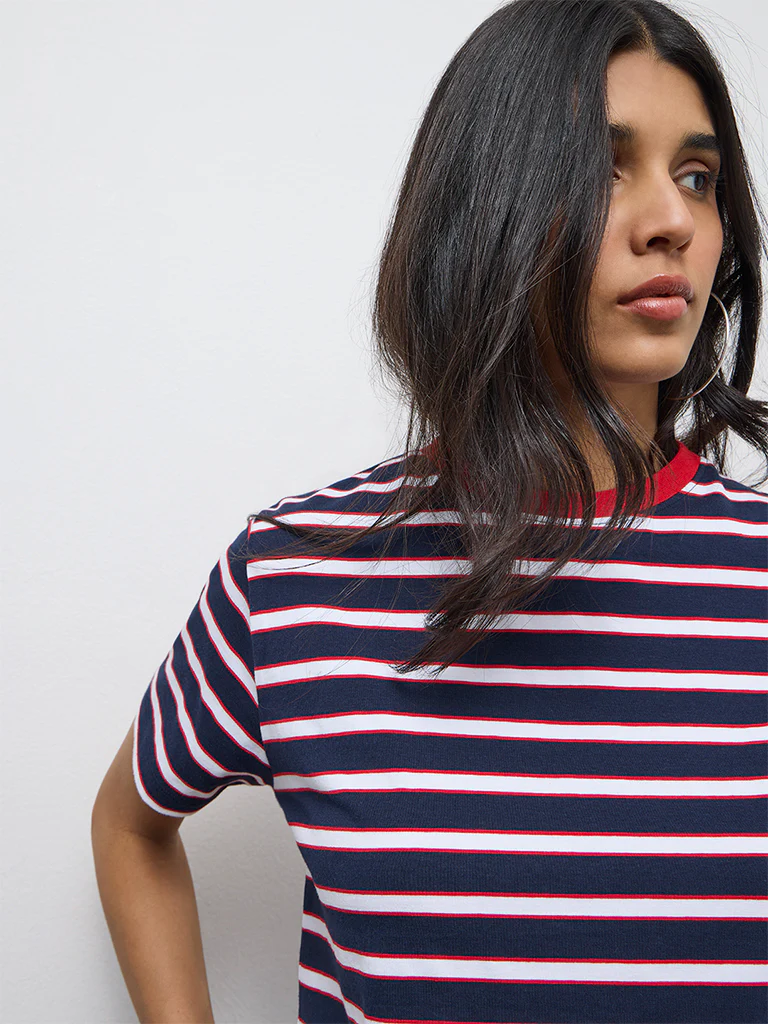 LOV Navy Striped Cotton-Blend T-Shirt - Image 3