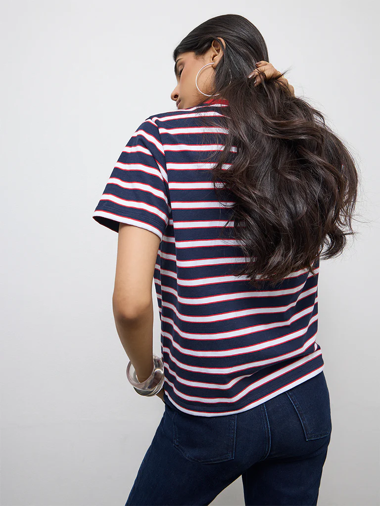 LOV Navy Striped Cotton-Blend T-Shirt - Image 4