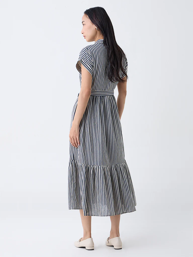 LOV Navy Striped Shirt Dress with Belt - Image 4