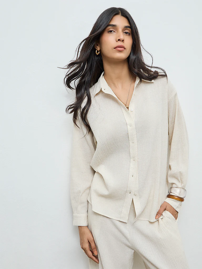 LOV Off-White Crinkle-Textured Shirt