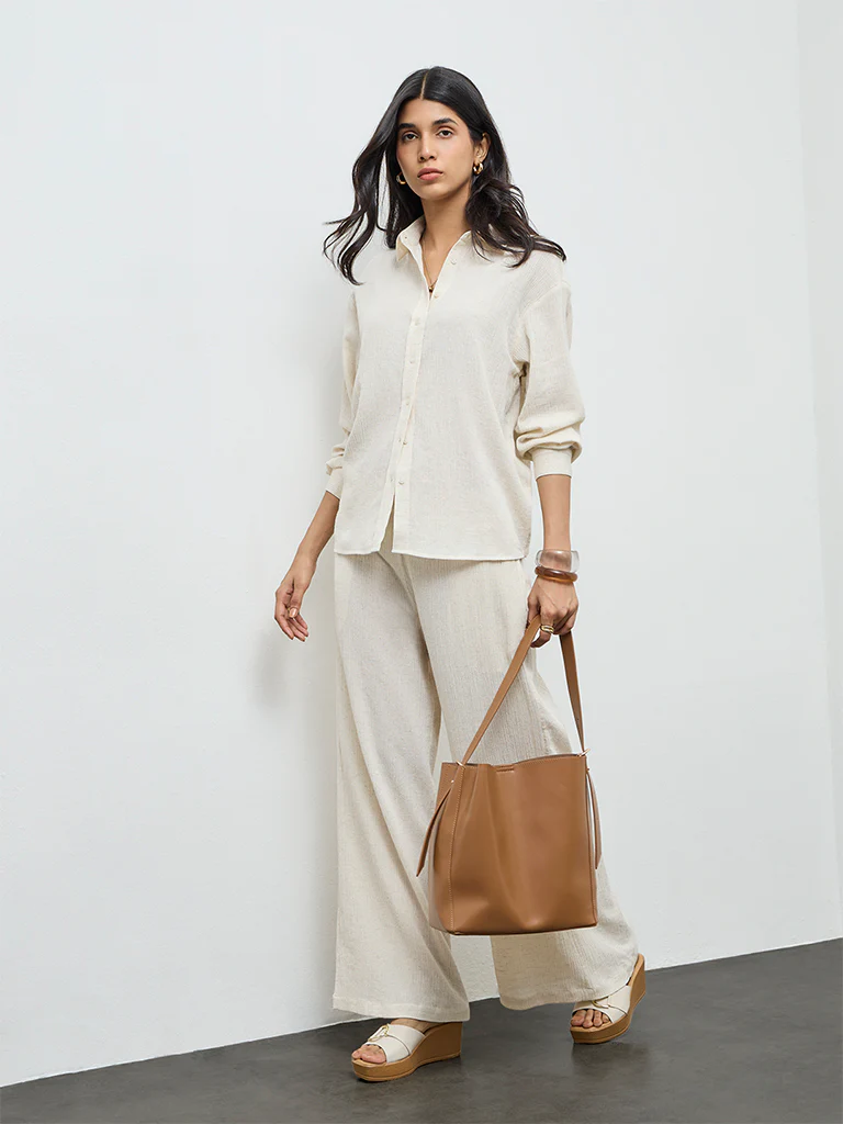 LOV Off-White Crinkle-Textured Shirt - Image 2