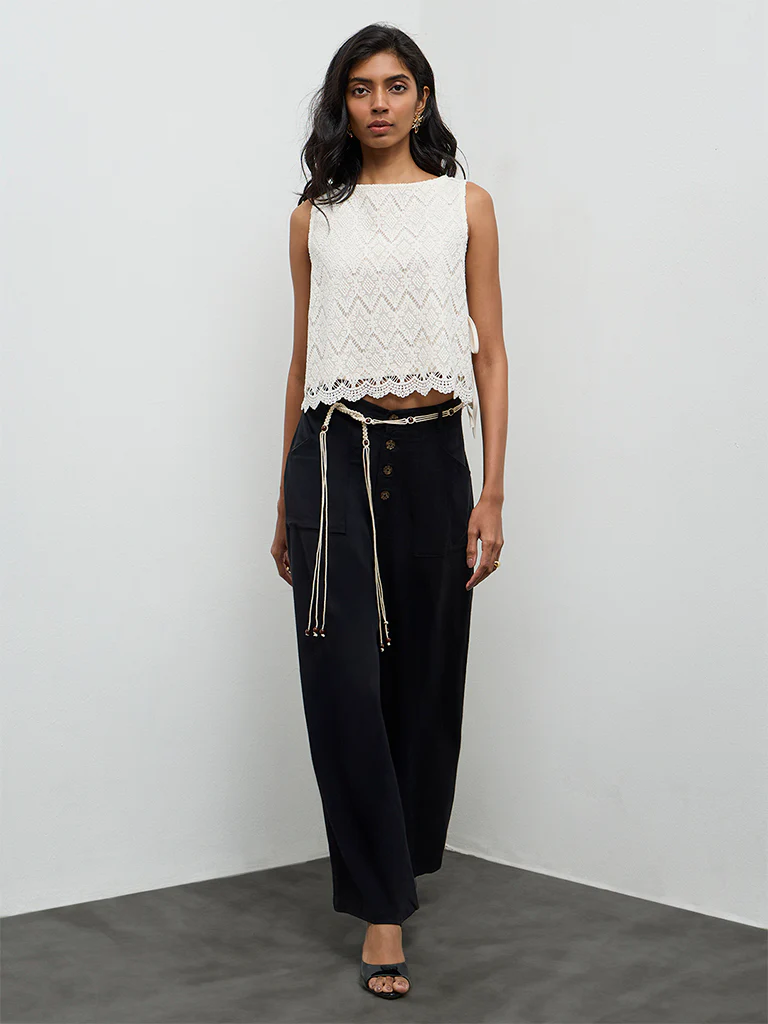 LOV Off-White Crochet-Detailed Top - Image 2