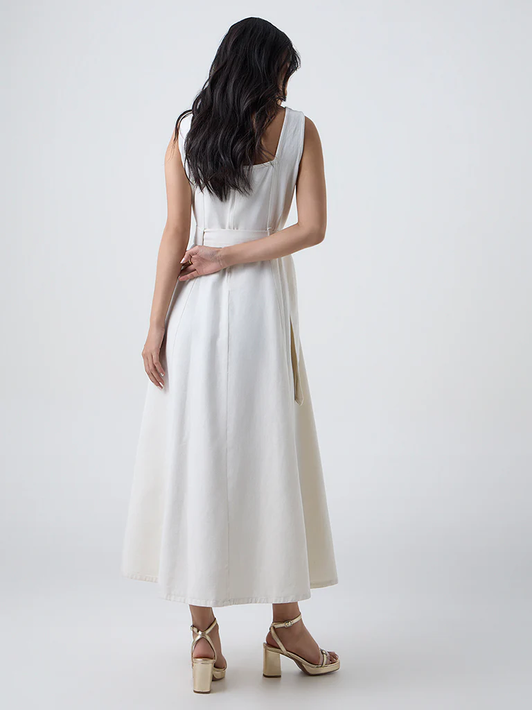 LOV Off-White Denim Shirt Dress with Belt - Image 4