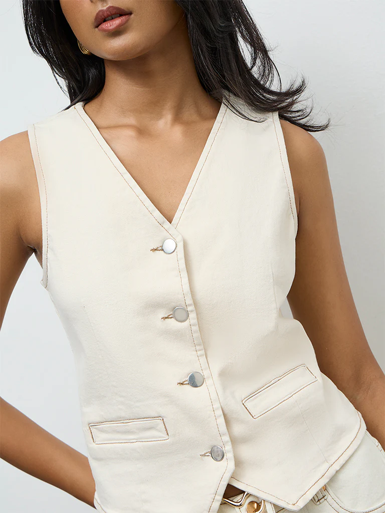 LOV Off-White Denim Waistcoat - Image 3