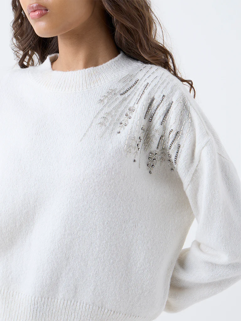 LOV Off-White Embellished Sweater - Image 3
