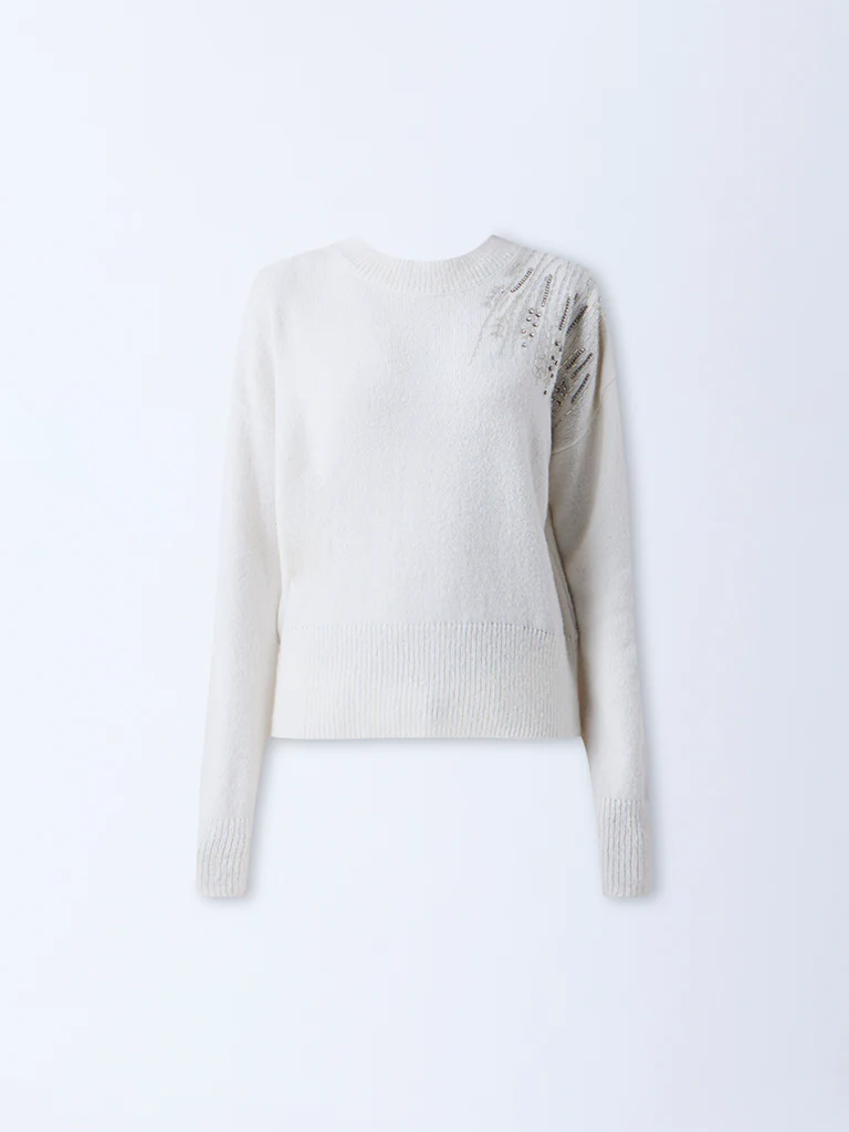 LOV Off-White Embellished Sweater - Image 5