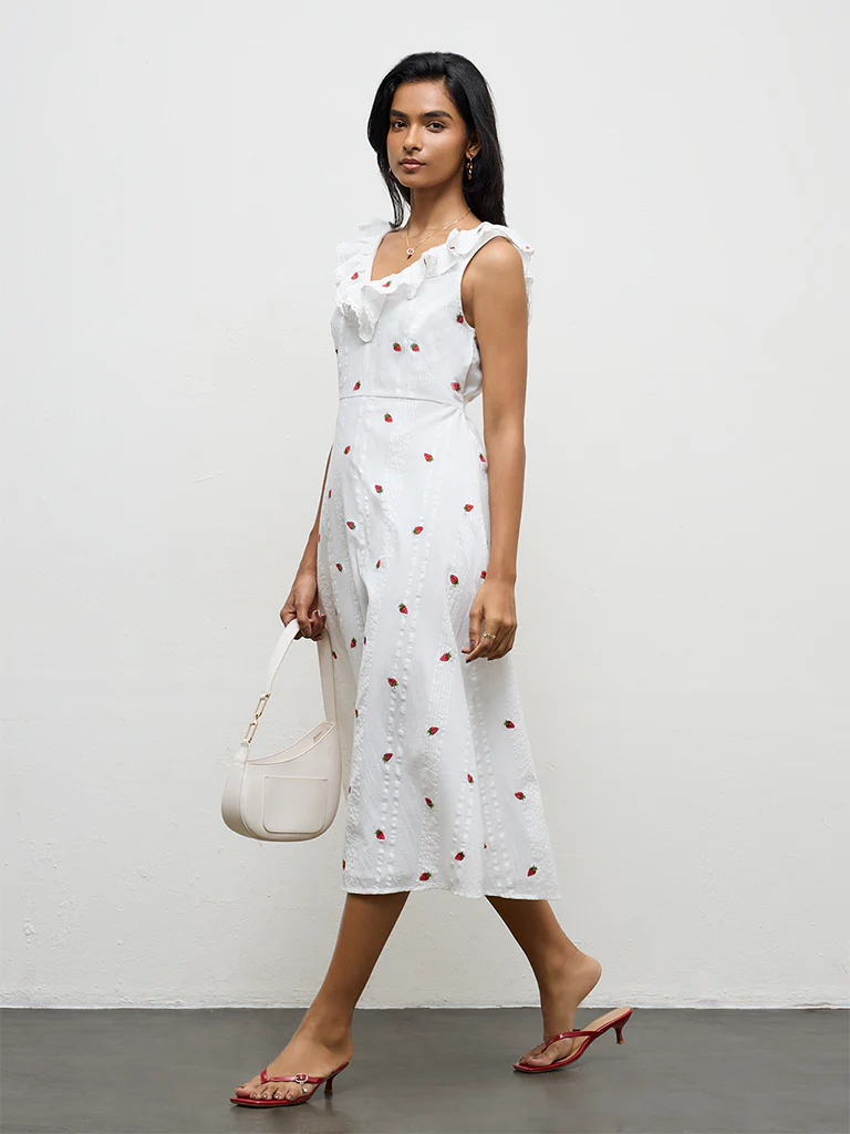 LOV Off-White Embroidered A-Line Dress - Image 2