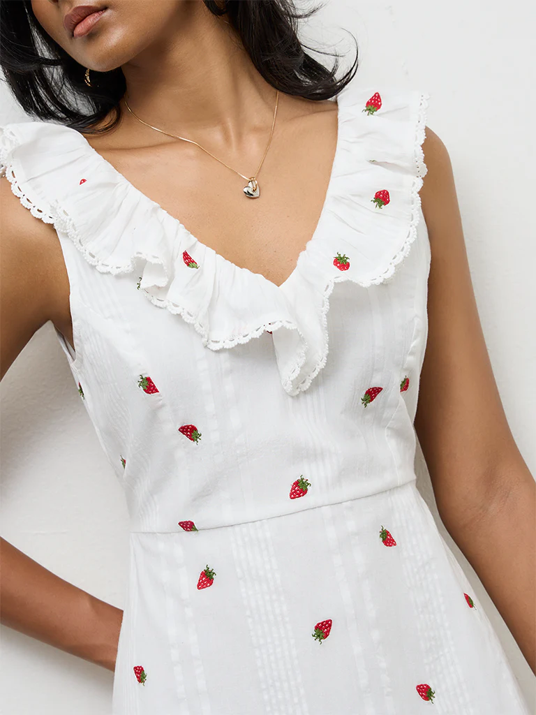 LOV Off-White Embroidered A-Line Dress - Image 3