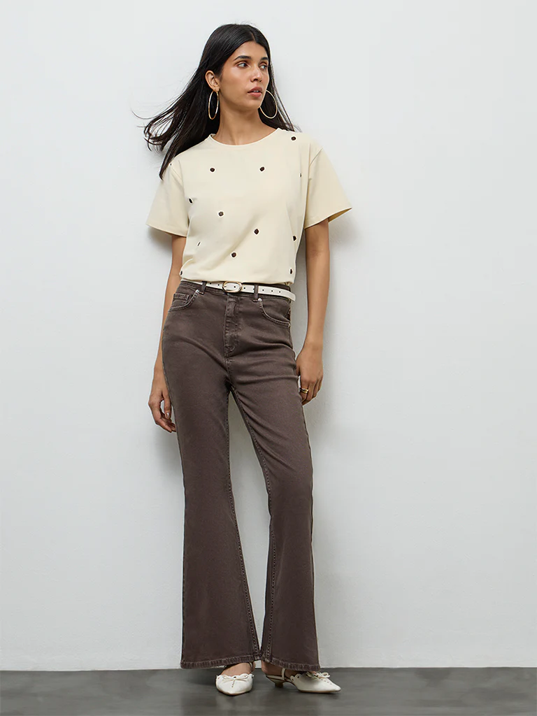 LOV Off-White Embroidered Cotton-Blend T-Shirt - Image 2
